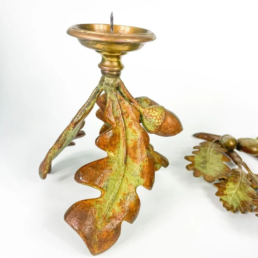 CS Arte Firenze Cast Bronze Oak Branches with Leaves And Acorns Candleholders
